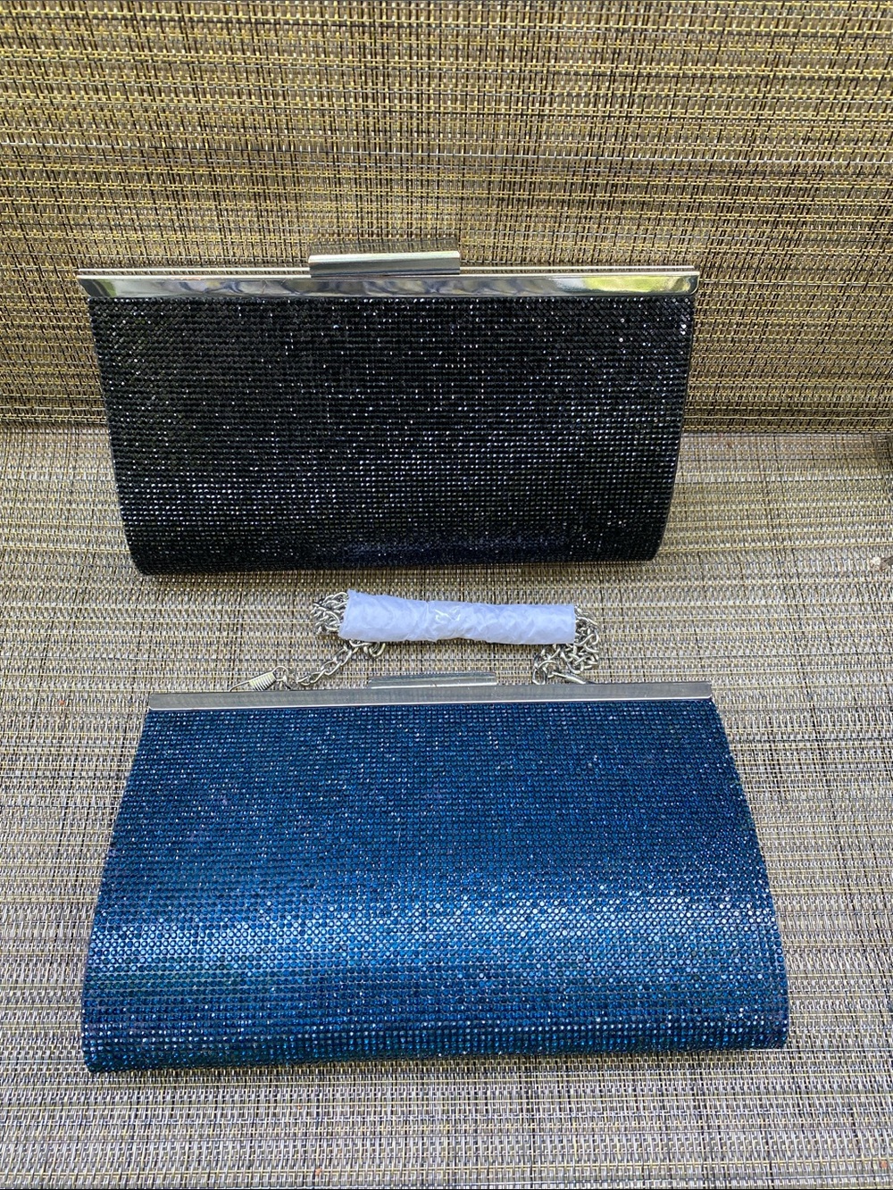 Nina jeweled clutches in blue and black